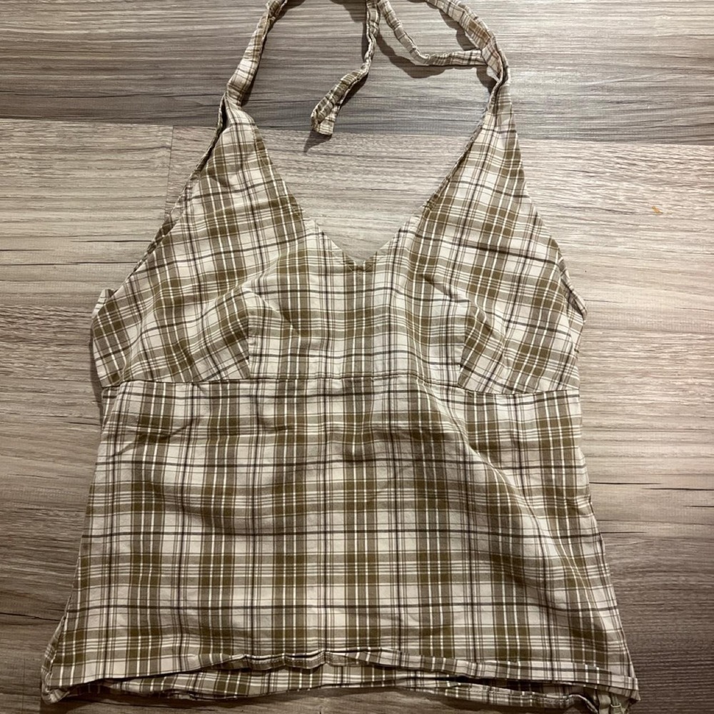 Old Navy Plaid Brown and white Crop Top Y2K